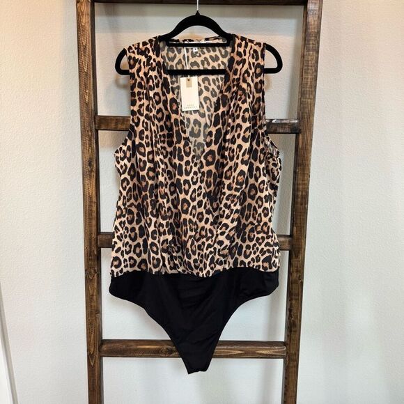 NWT Good American Georgette Wrap Leopard Bodysuit - Picture 4 of 8